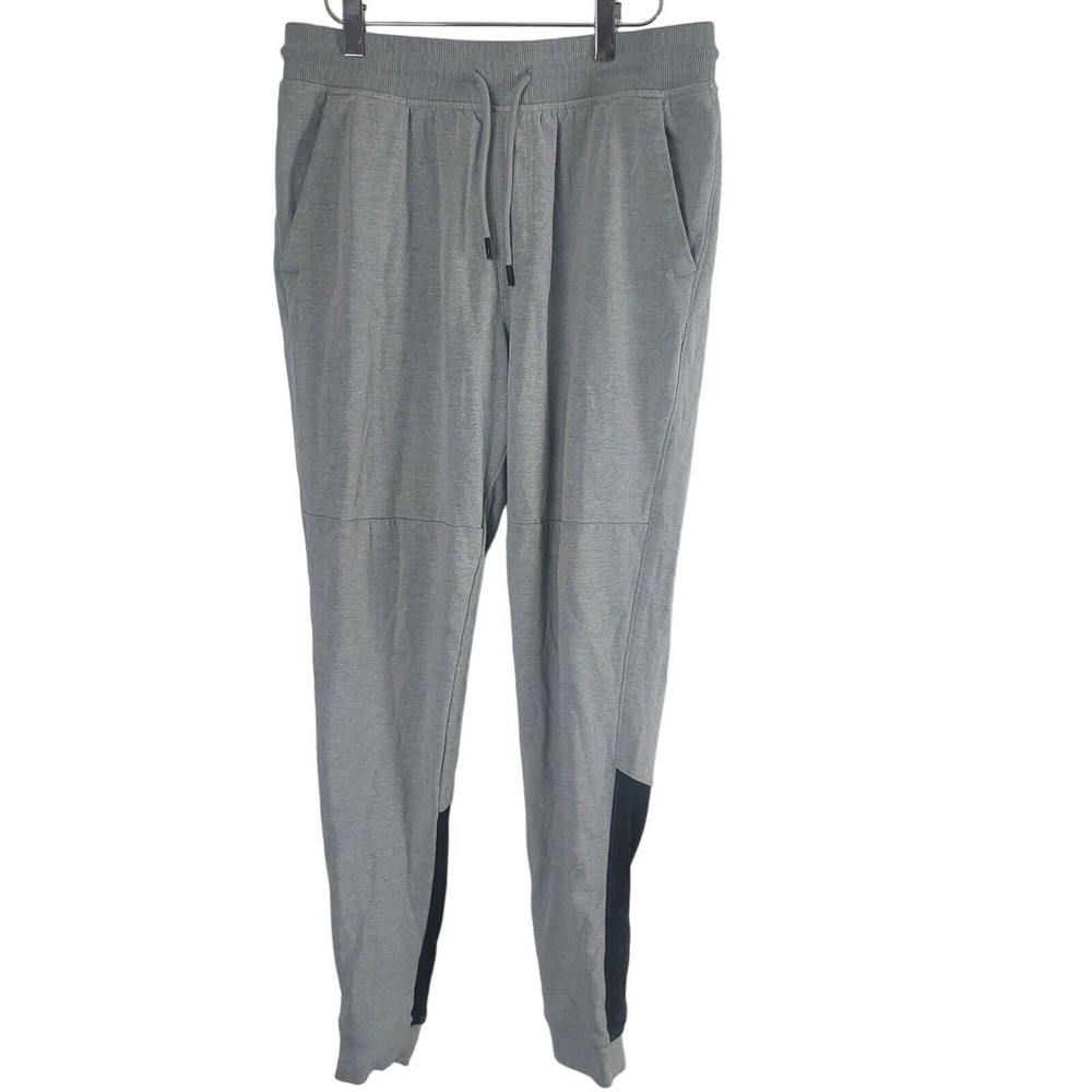 Under Armour Sweatpants L Mens Grey Black Pull On Drawstring Cuffed Mid Rise